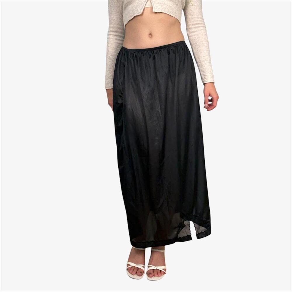 Black vintage lingerie maxi slip skirt sheer with lace from heavenly secrets